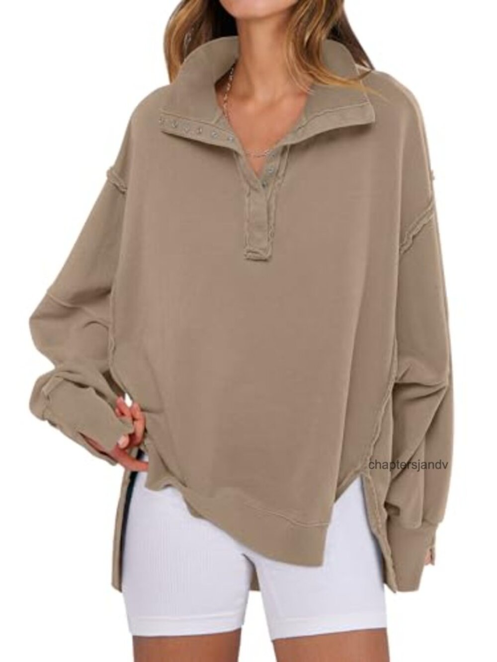 Oversized Henley Sweatshirt Women Casual Fall Pullover Top